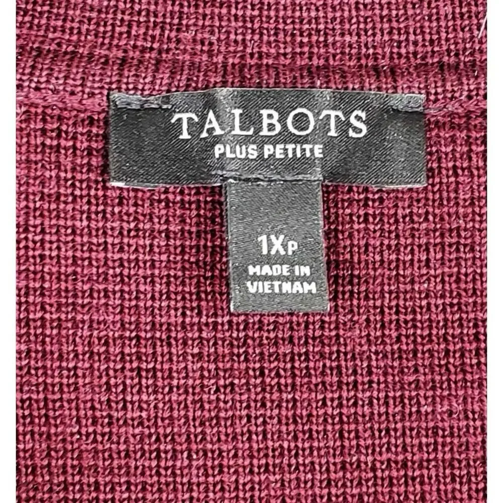 Talbots Sweater Women's Plus Size 1X Petite Pink Maroon Striped LS Collared